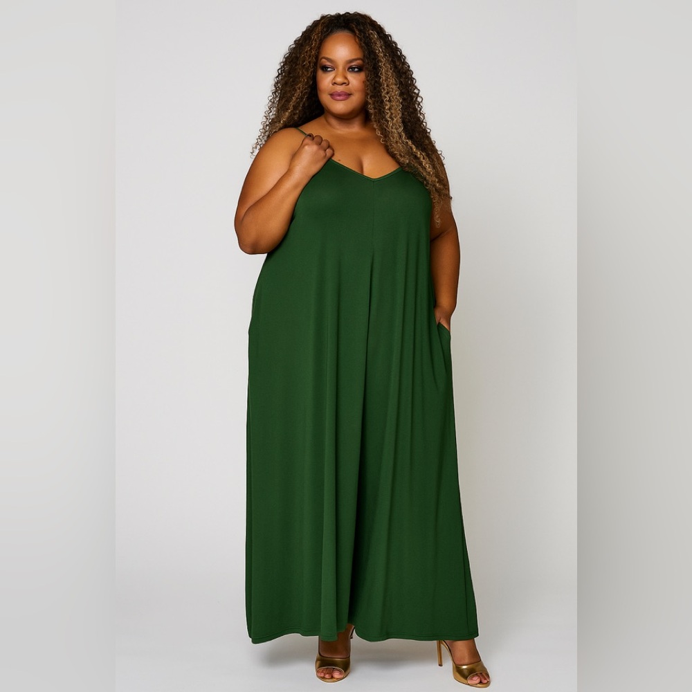 NWT Zenana Plus Size V Neck Green Maxi Dress With Pockets Various